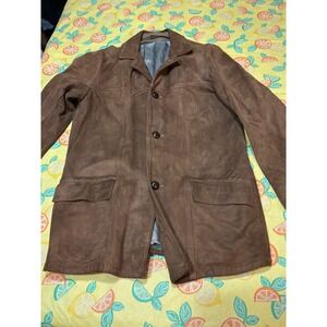 Unbranded vintage Suede Leather Car Coat Jacket Mens Large Brown